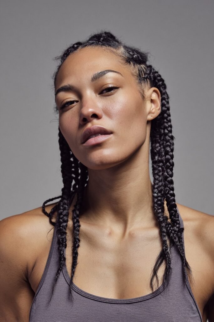 girl with tight boxer braids for basketball