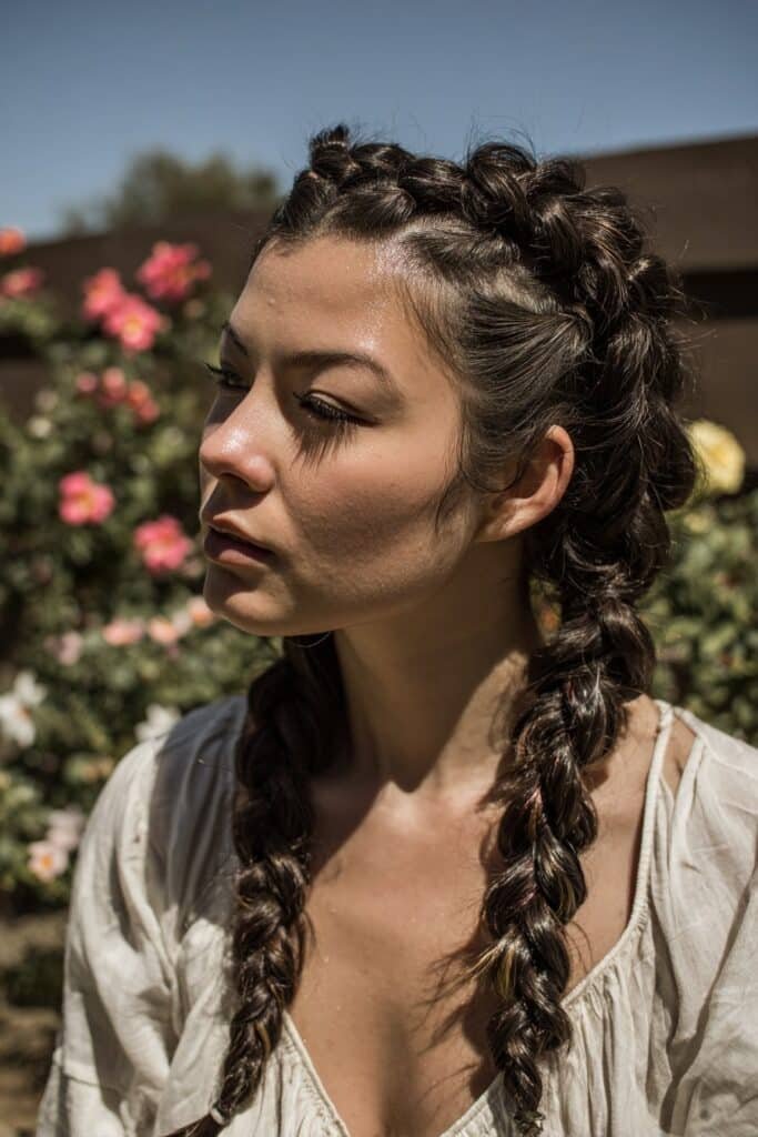 cornrow braids with peekaboo highlights woven through braid sections