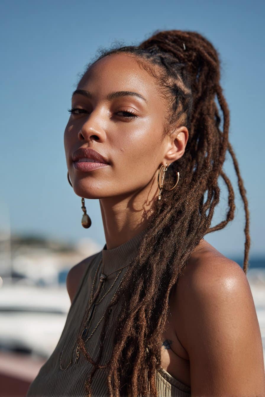 black woman with braided ponytail created from retwisted locs