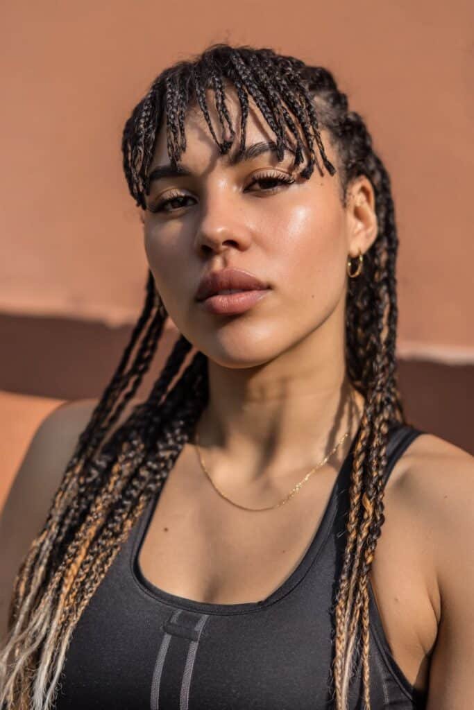 Cornrows snowboarding hairstyle with micro fringe