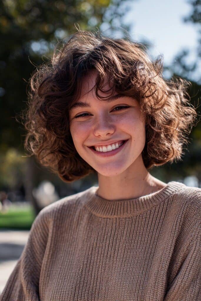 curly short shag with bouncy bangs and natural volume
