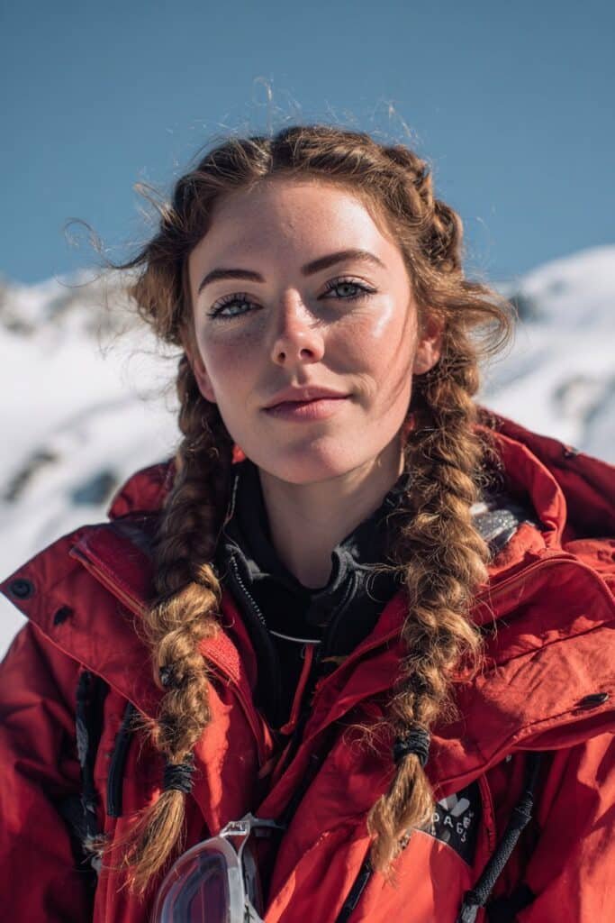 Double French braids ski hairstyle for curly hair