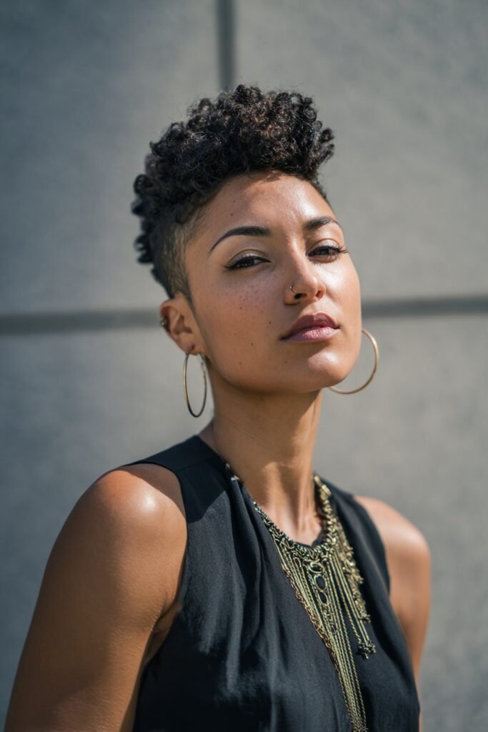 woman with faux hawk loc hairstyle