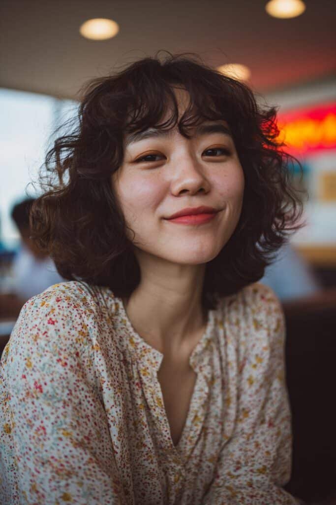 feathered short shag with long blended bangs