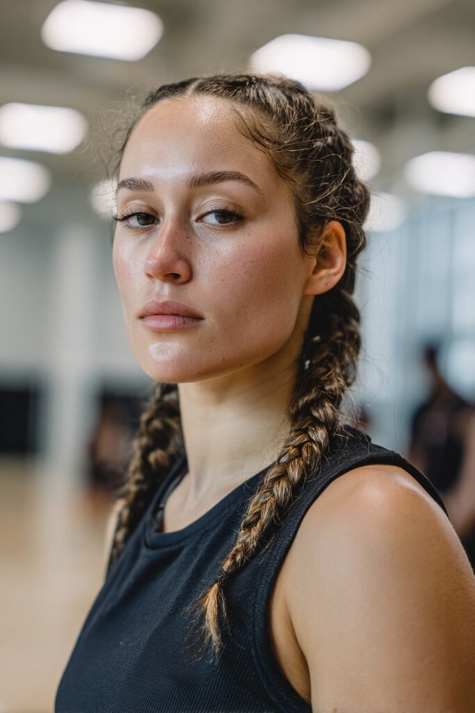 girl athlete with fishtail braid basketball hairstyle