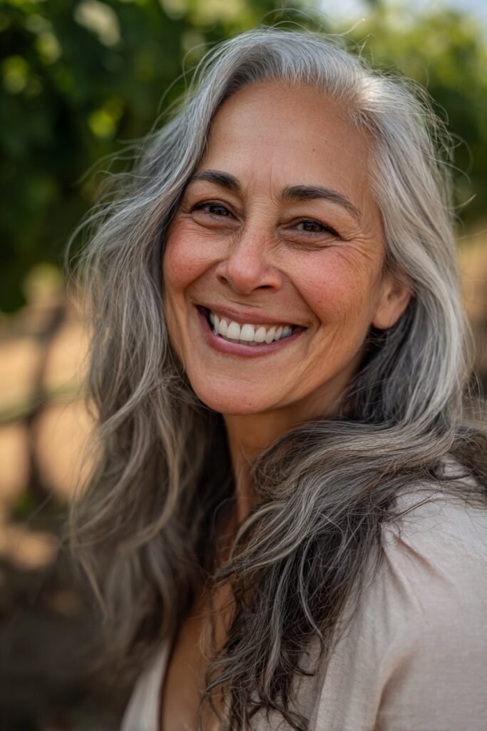 Gray hair with highlights and lowlights for women over 50 adding depth