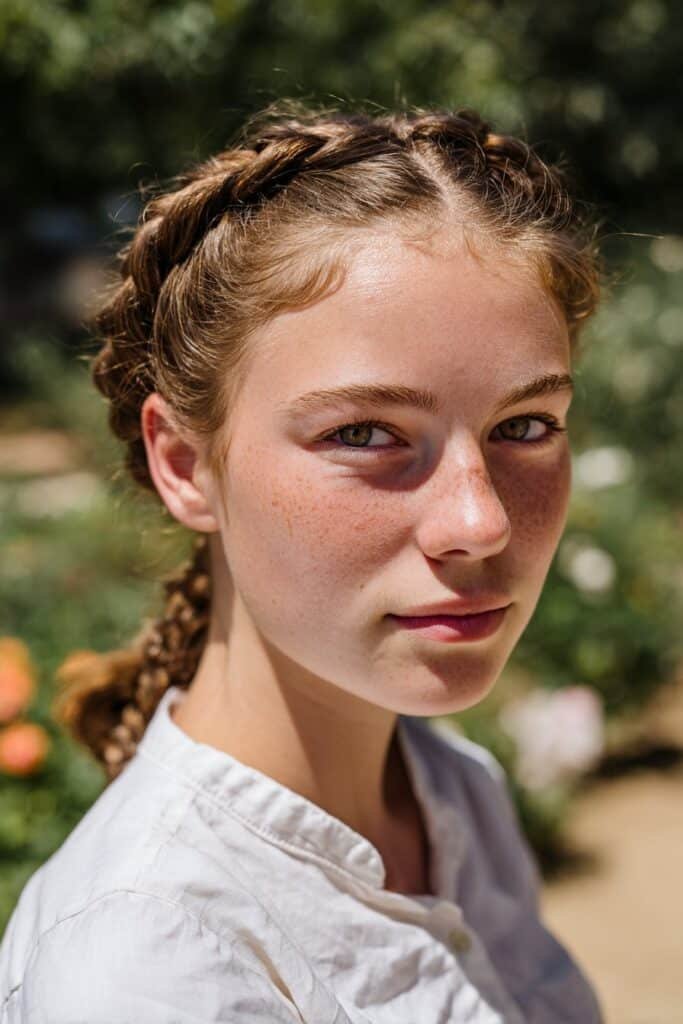school girl with halo braid crown on 4c hair