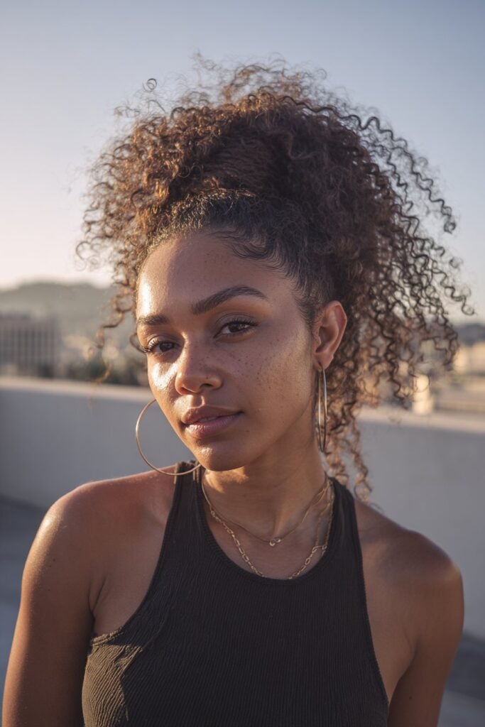 woman with voluminous loc ponytail hairstyle