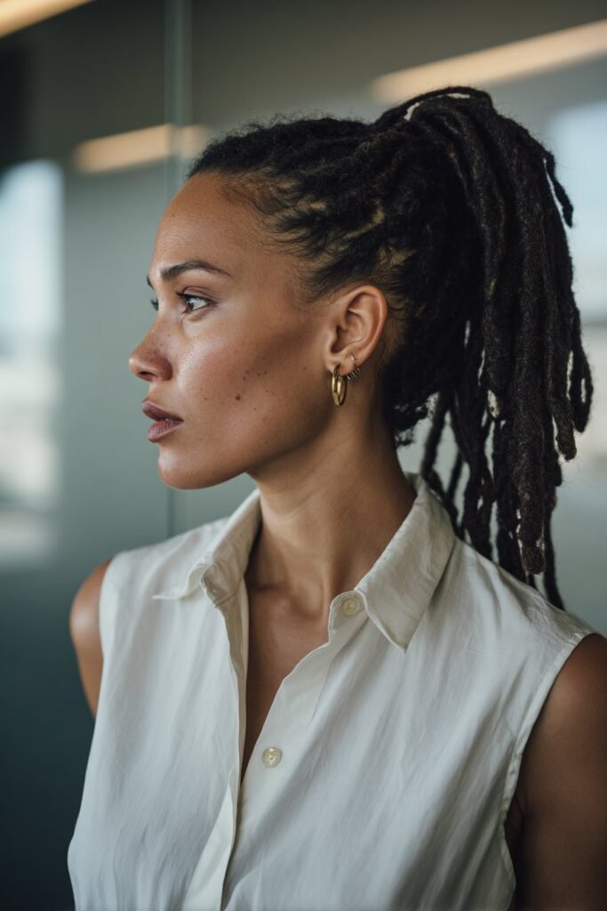 woman with Locs Style Base Ponytail
