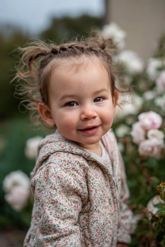 baby girl hairstyle with mini braided crown around head