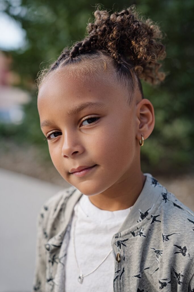 Mini mohawk with defined curls for kids