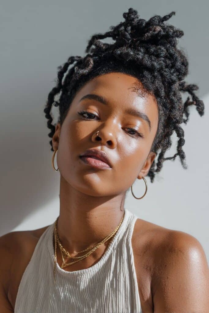 natural black Miracle Knots on hair with defined curls