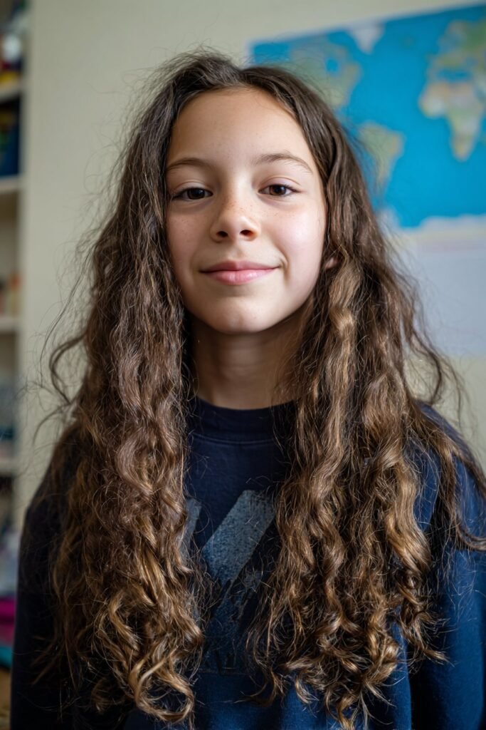 Natural textured curls worn freely by young girl