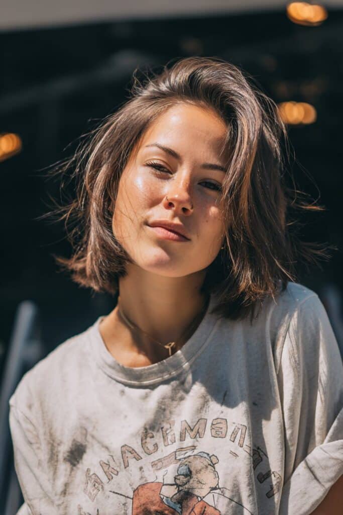 shattered short shag with side swept textured bangs