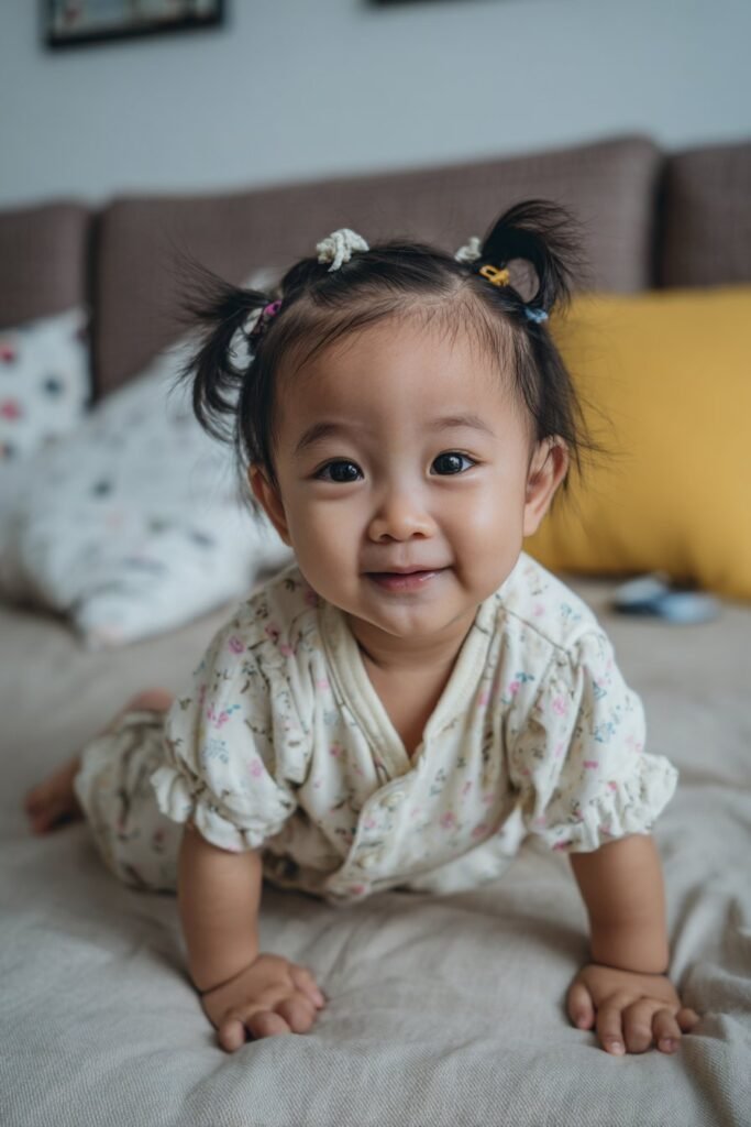 infant baby girl hairstyle with center part and side clips