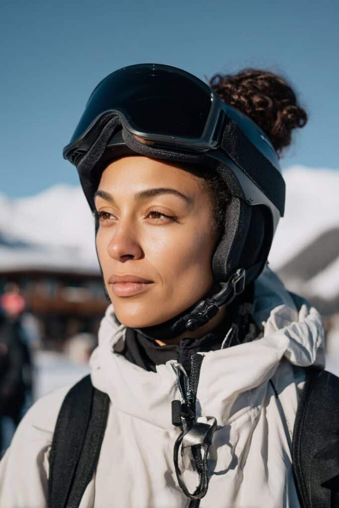 Sleek low bun ski hairstyle for curly hair