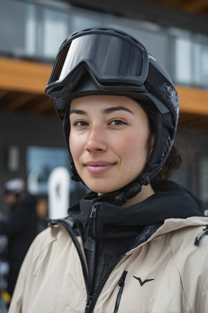 Sleek low bun ski hairstyle with helmet-friendly styling