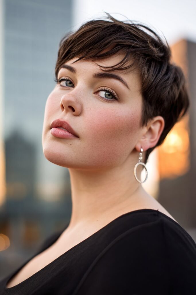 sleek tapered pixie with angled fringe in front