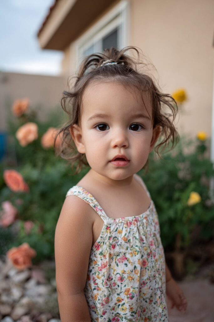 infant baby girl hairstyle with soft pulled back waves