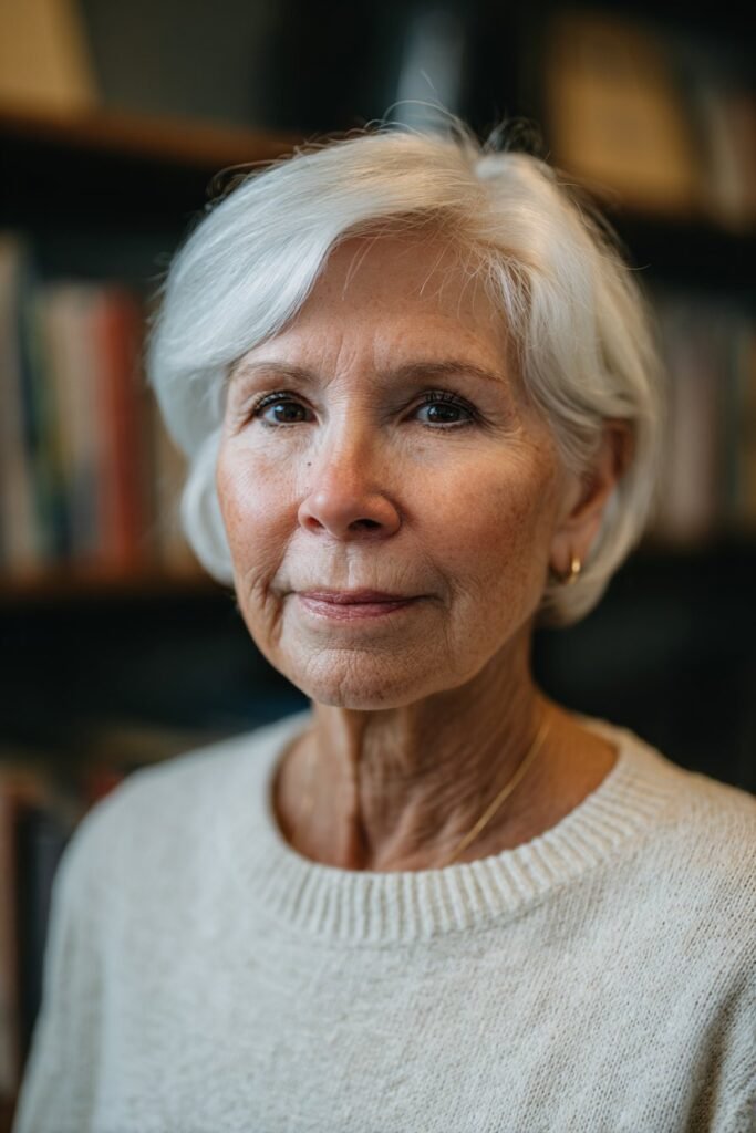 blunt lob with subtle layers for fine hair over 70