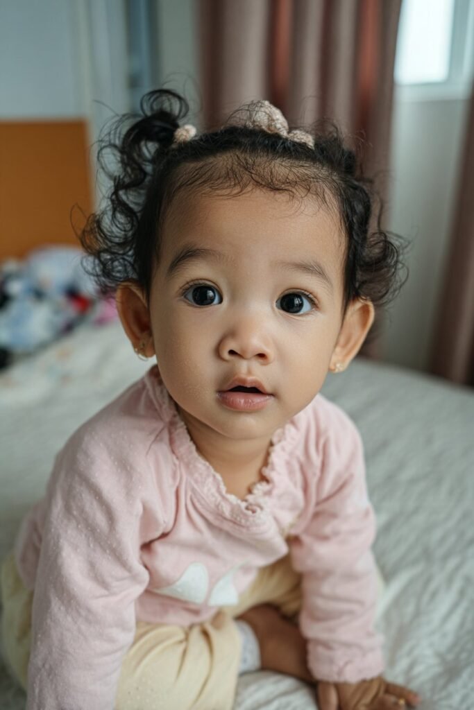 infant baby girl hairstyle with half up bow clip