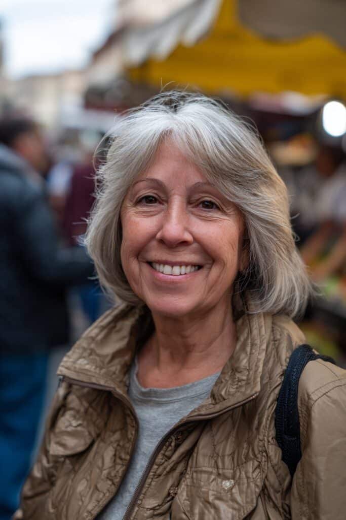 Layered gray shag hairstyle for older women with light textured volume