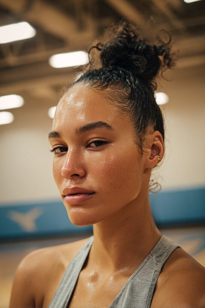 basketball player with sleek low bun hairstyle