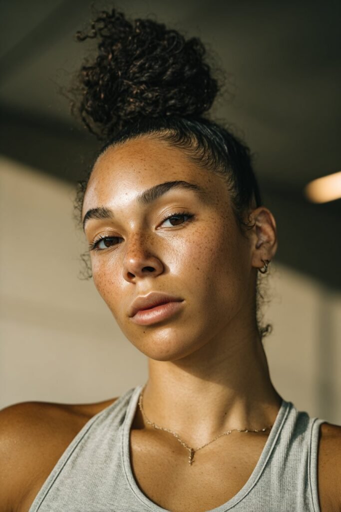 basketball girl wearing secure high top knot bun