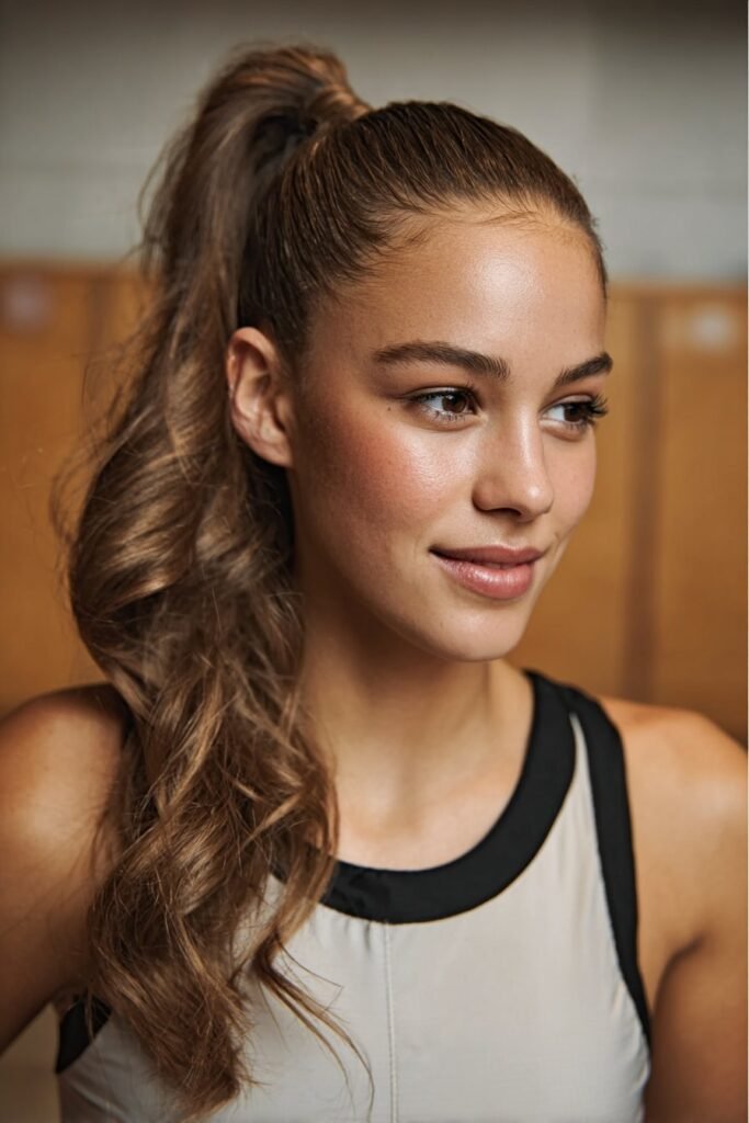 basketball girl with wrapped low ponytail style