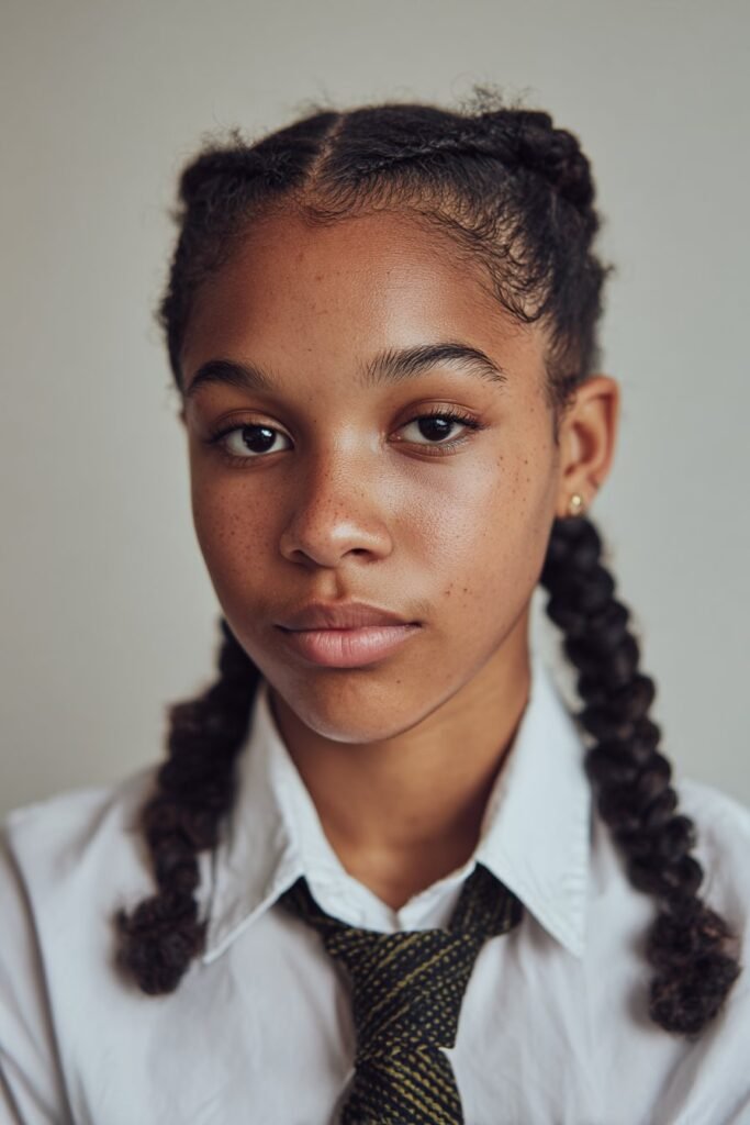 student with two strand twist braids on 4c hair