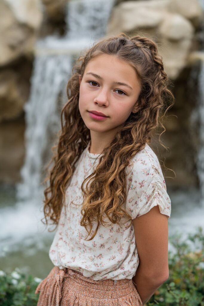 Waterfall ringlets curly hairstyle with cascading curls