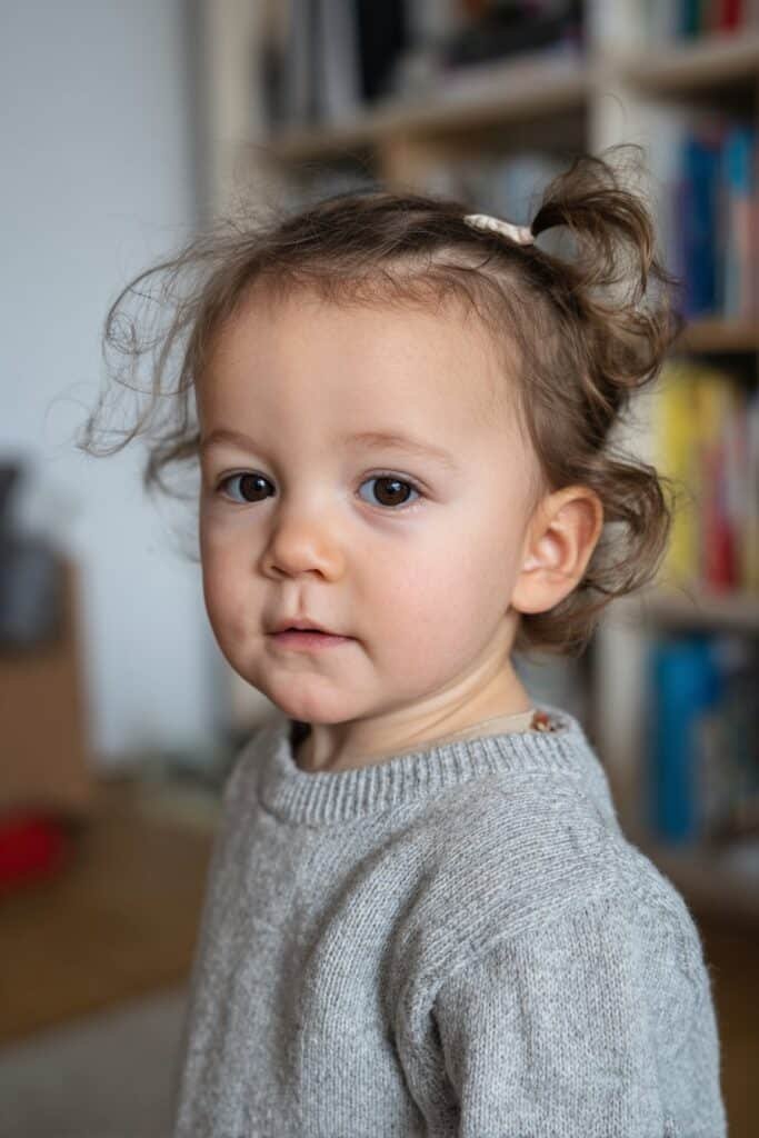 baby girl hairstyle with wispy side ponytail