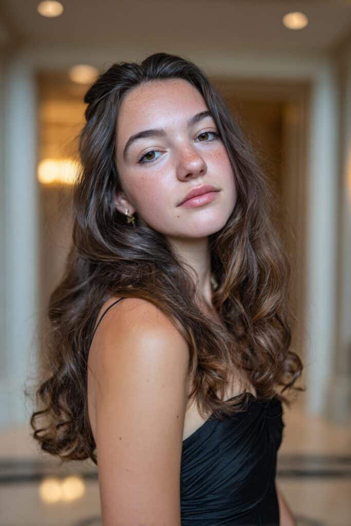 Teen girl in a loose French twist with soft face-framing pieces for prom.