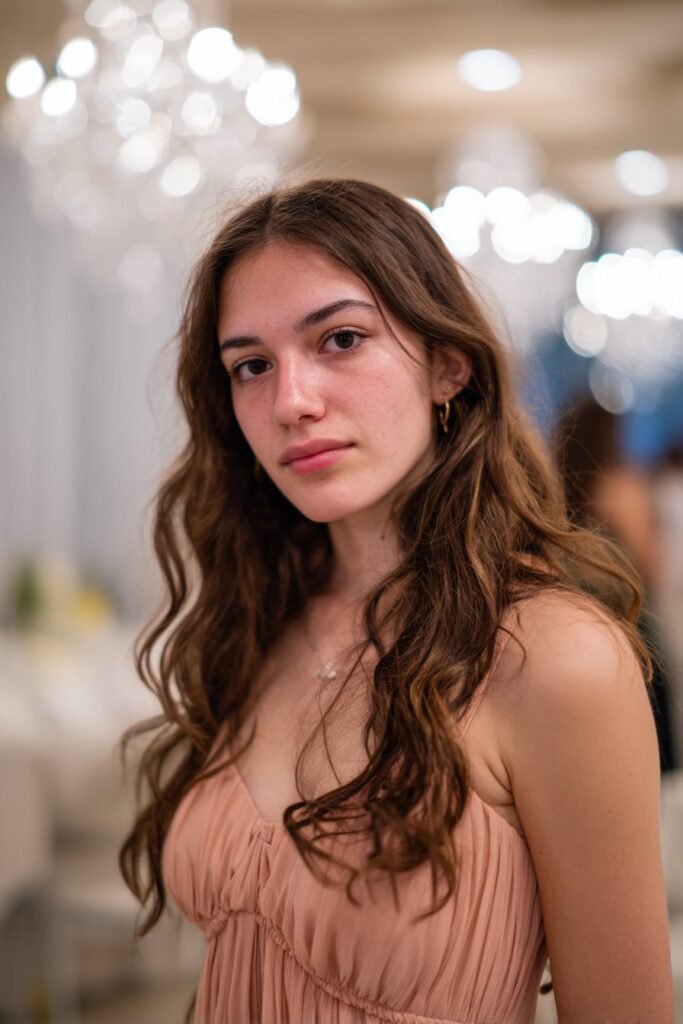 Teen girl showcasing loose romantic waves, an easy prom hairstyle for long hair.
