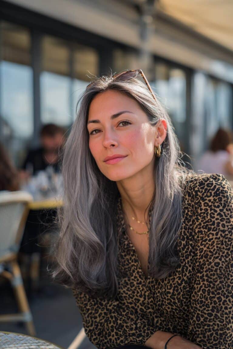 Woman with ombre shadow lowlights in gray hair.