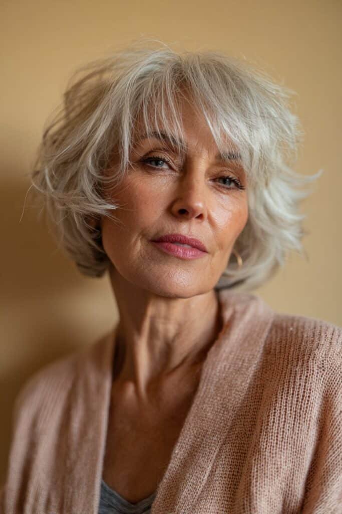 Romantic wispy lob with soft face-framing layers.