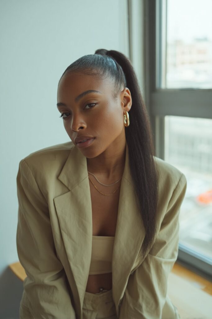 Black woman with slicked back ponytail