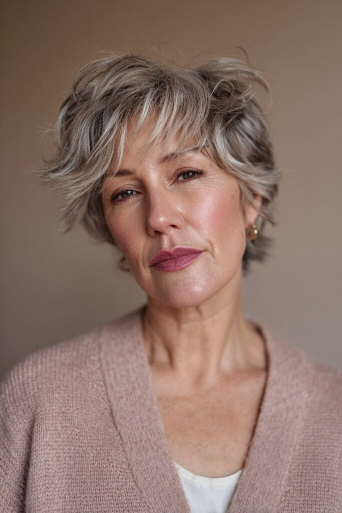 Soft shaggy bob with airy wispy layers and natural movement.