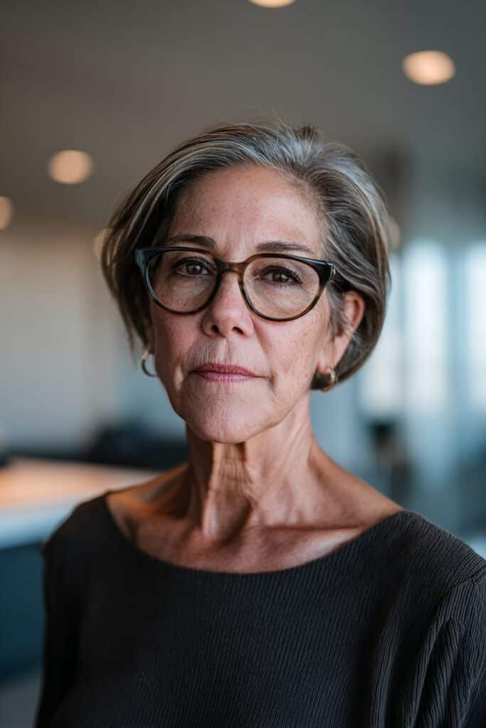 Woman over 80 with tapered nape cut and soft top volume.