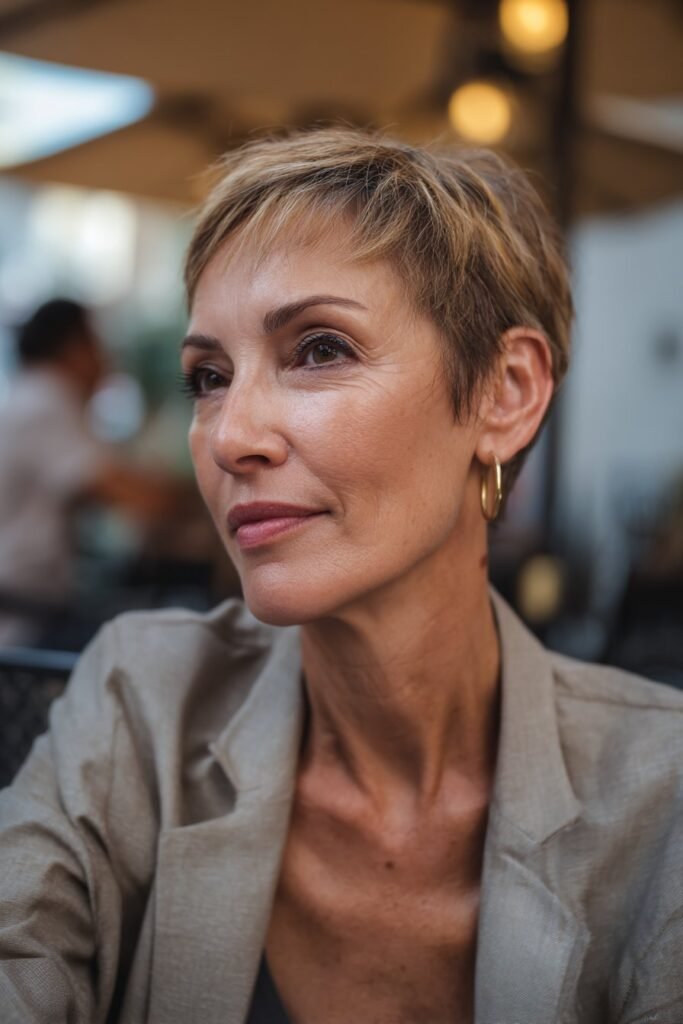 Older woman with classic bob and soft layering for coarse hair.
