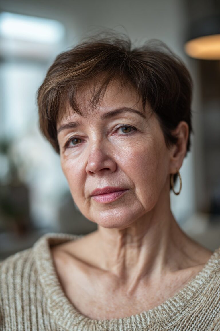 Cropped nape short haircut for older women with coarse hair and lifted crown.