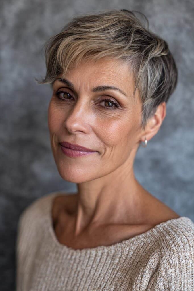 Stacked bob short haircut for older women with coarse hair and lifted back.