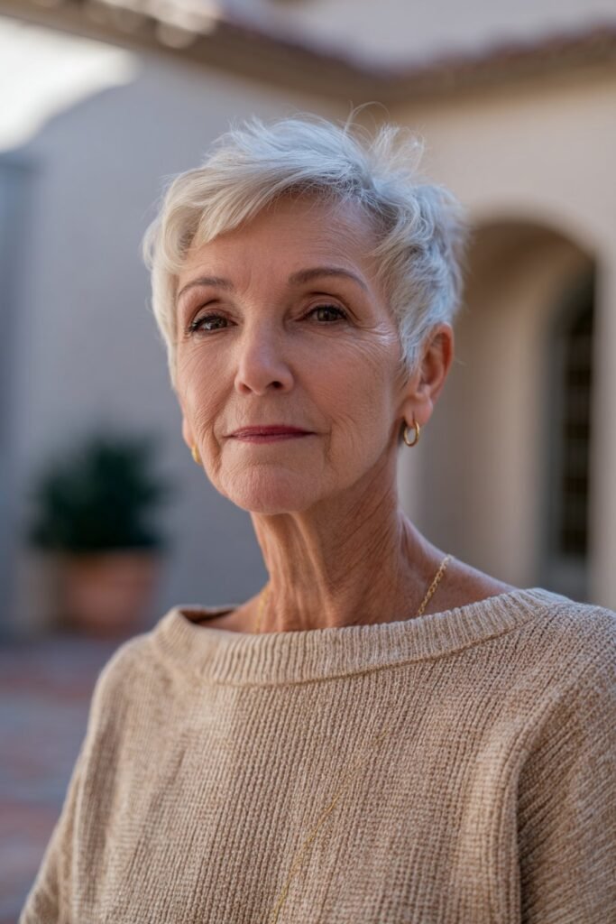 stacked bob short haircut for older women with fine hair.