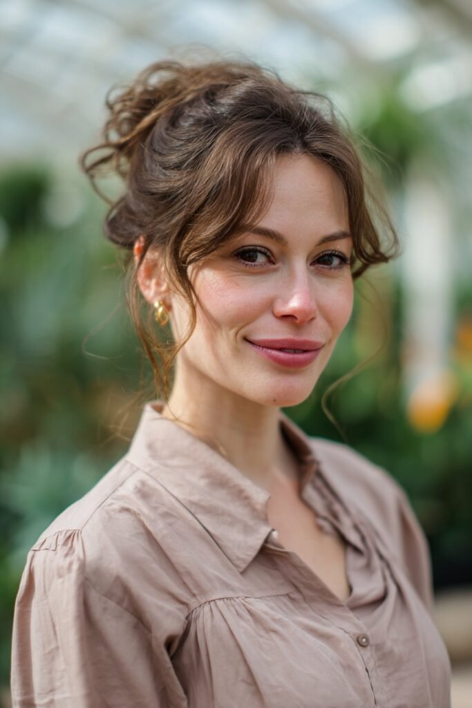 Woman showing a stacked bob with lifted crown and bouncy curls.