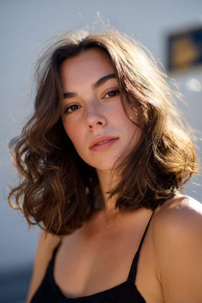 woman with dark brown hair and subtle babylights
