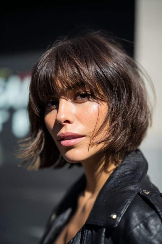 shag haircut with bold blunt fringe