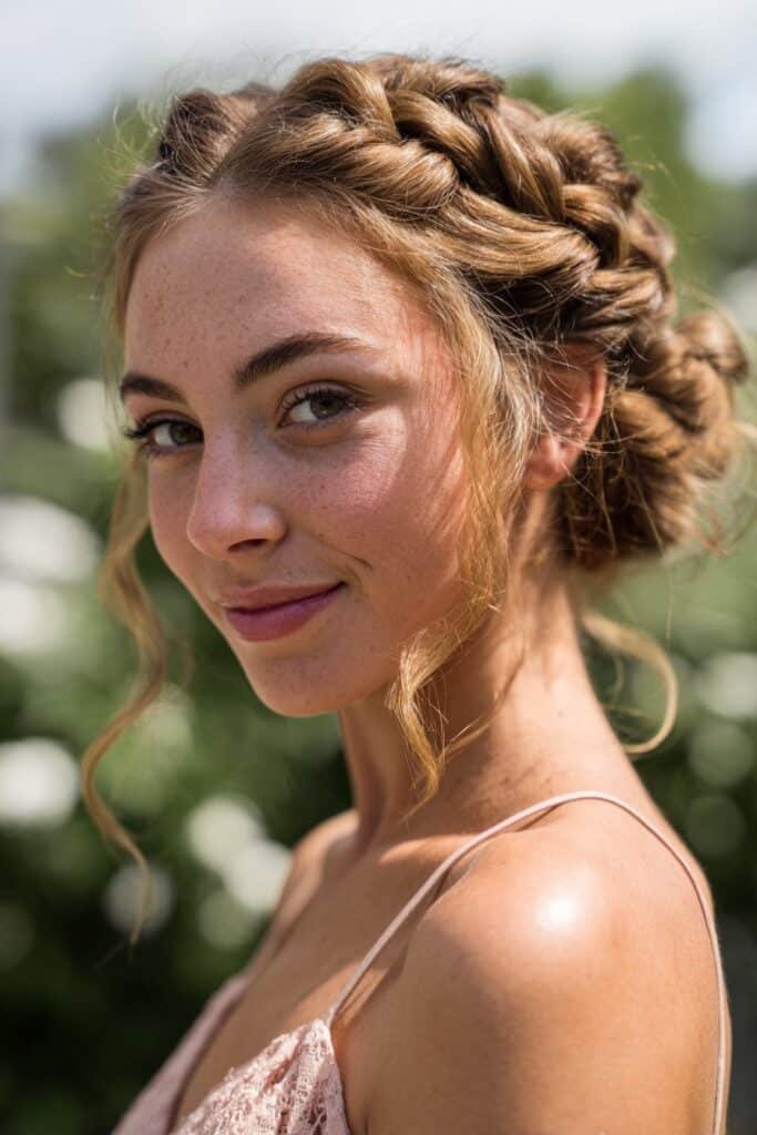 girl with braided crown prom hairstyle