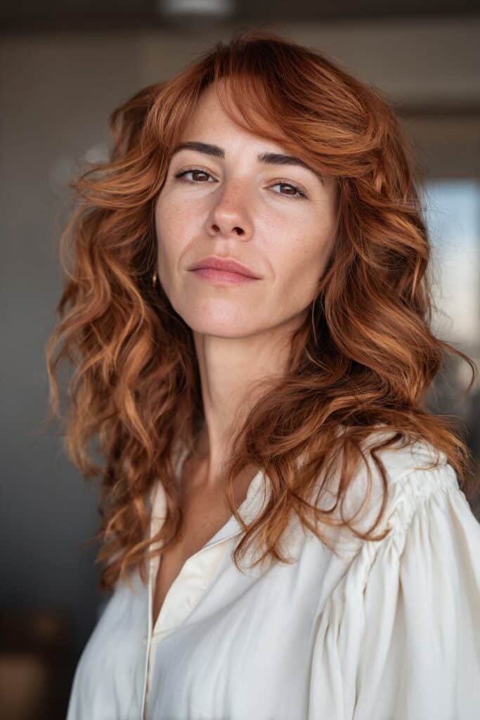 Fine caramel babylights on layered hair creating a soft glow