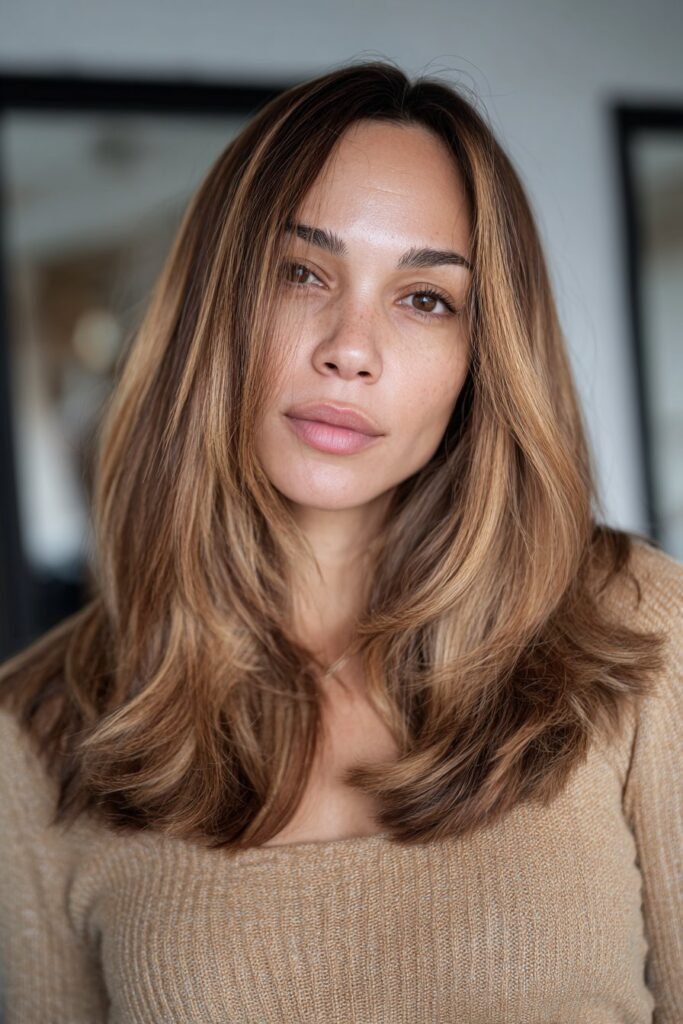 Caramel tiger eye highlights blending golden and brown tones