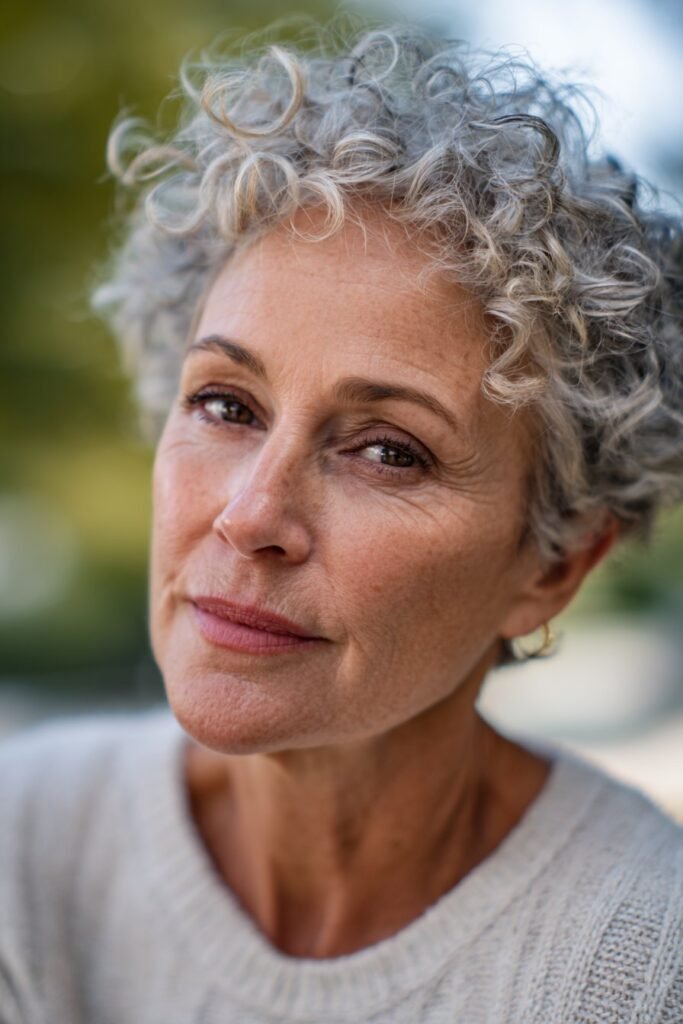 woman with curly pixie hairstyle